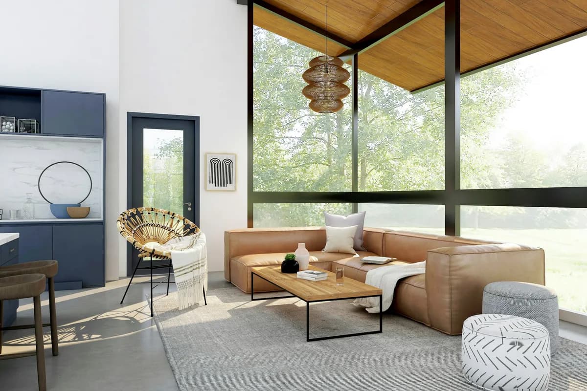 Open-plan living area with sea views